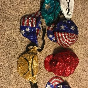 Sequin hats, caps and fanny packs. Hand down, New